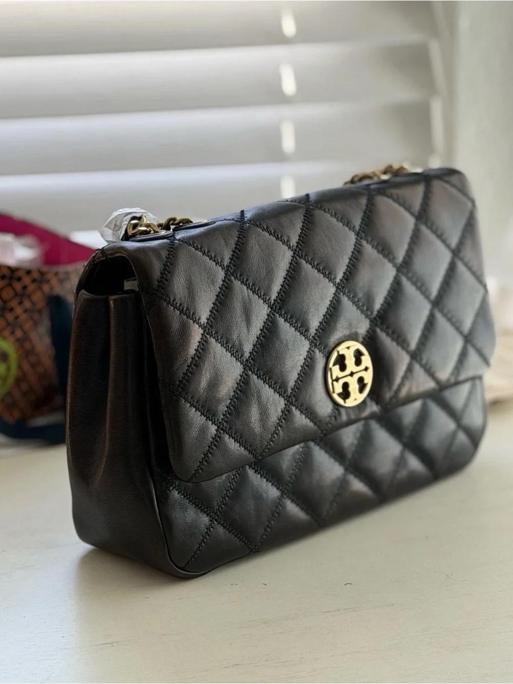 NWT Tory Burch 148244 Willa Flap Adjustable Shoulder Bag Quilted Leather Black